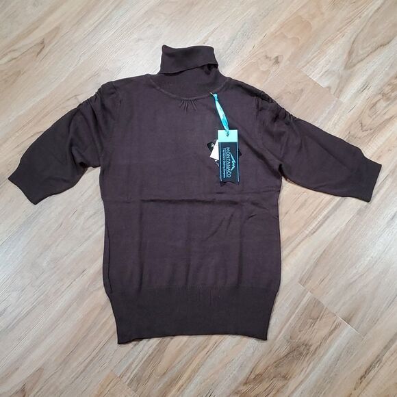 🔹️NWT Montana Company Brown Turtleneck Ruched Shoulder Sweater Large - Picture 1 of 10